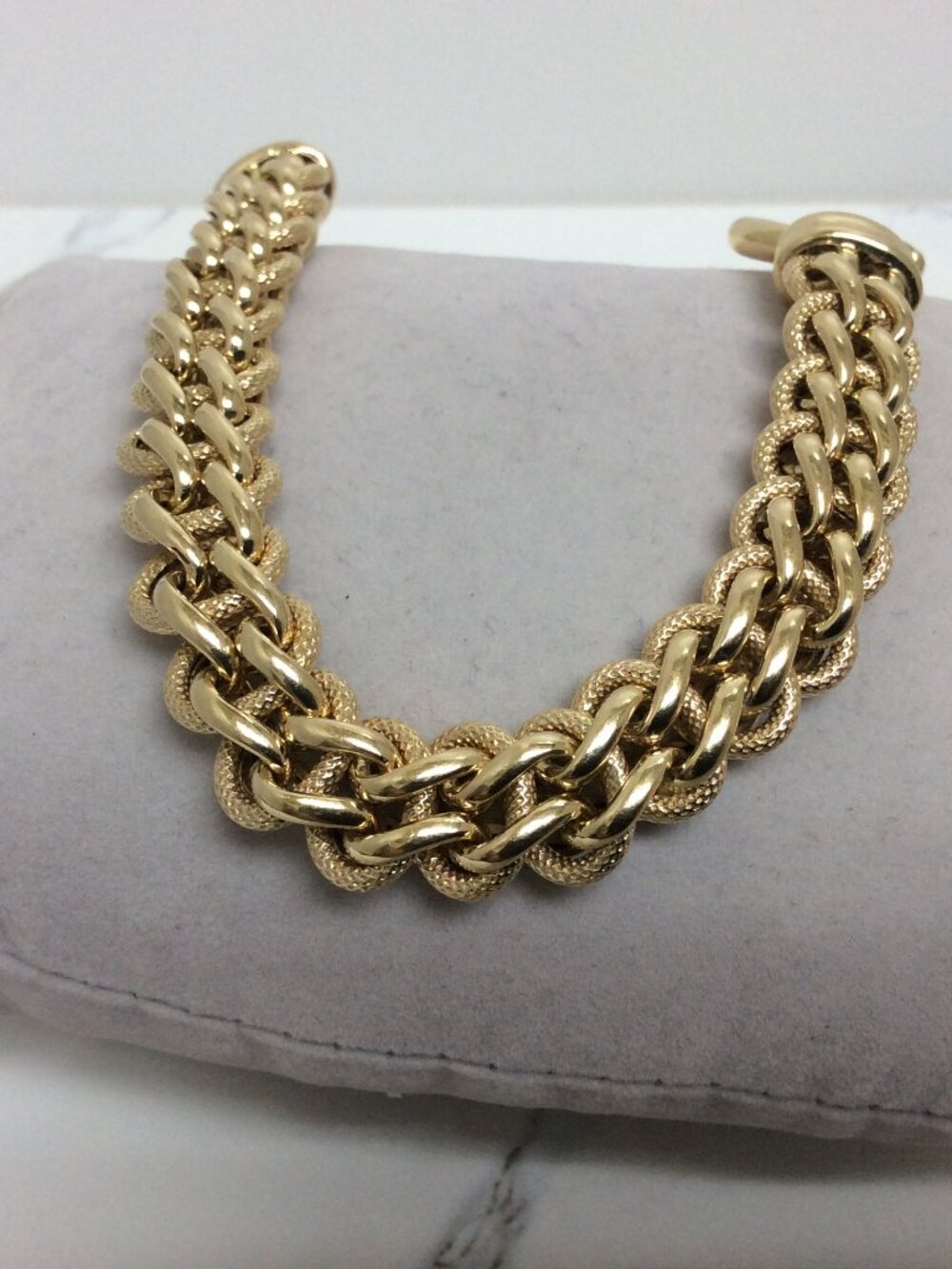 14k Yellow Real Gold  Double Circle Link Charm Bracelet 7''  24.30gr  11.8mm